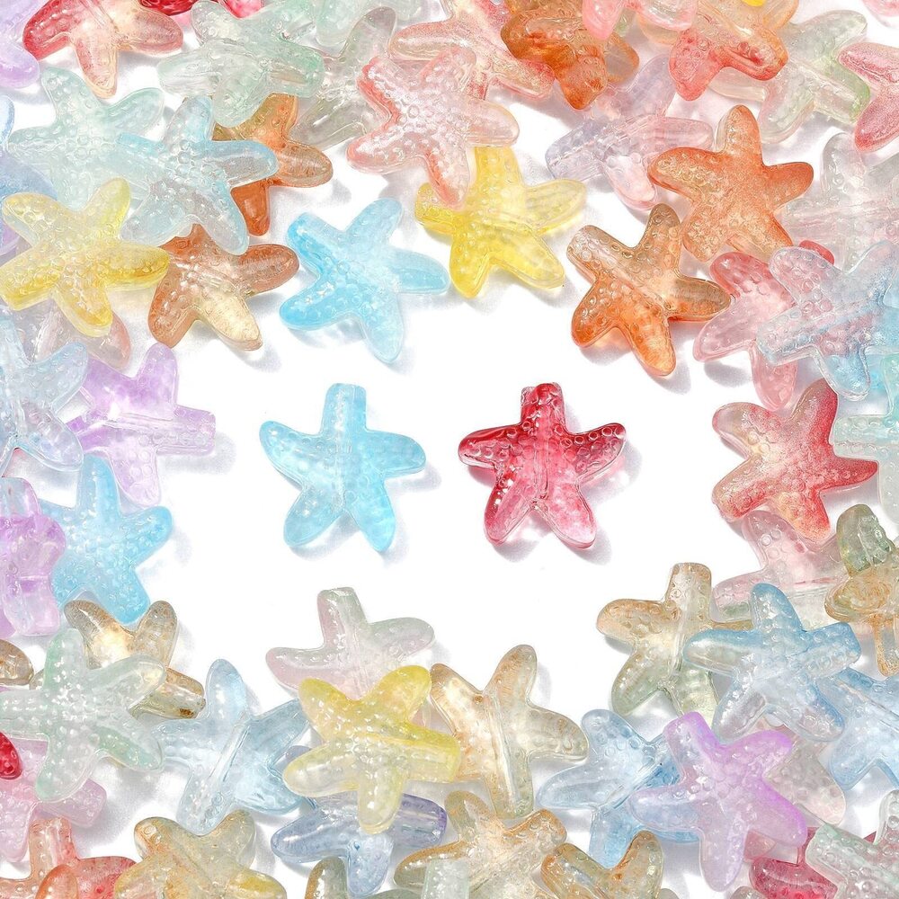 4362 100Pcs Random Color Starfish Beads Crystal Glass Animal Beads Ocean